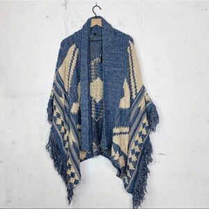 Lauren Ralph Lauren Vintage Aztec Knitted Wool Linen Blend Poncho Shawl Cardigan